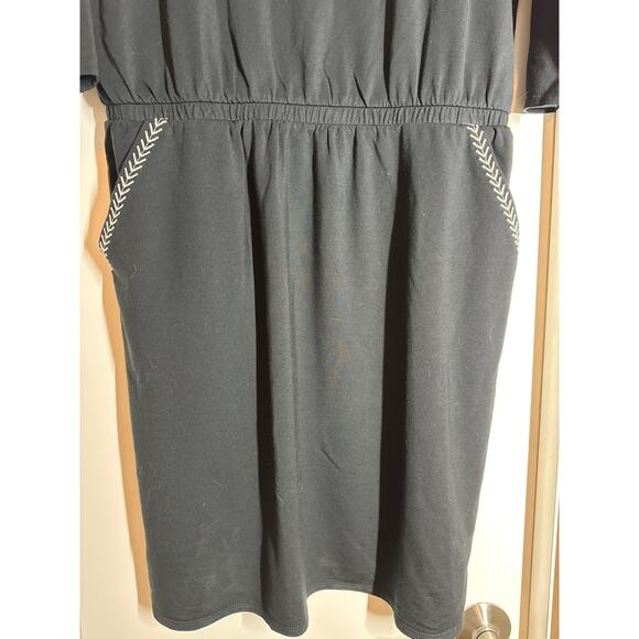 Garnet Hill Embroidered Pocket-Detail Knit Dress Black 3/4 Sleeves Relaxed Sz L - Picture 11 of 16